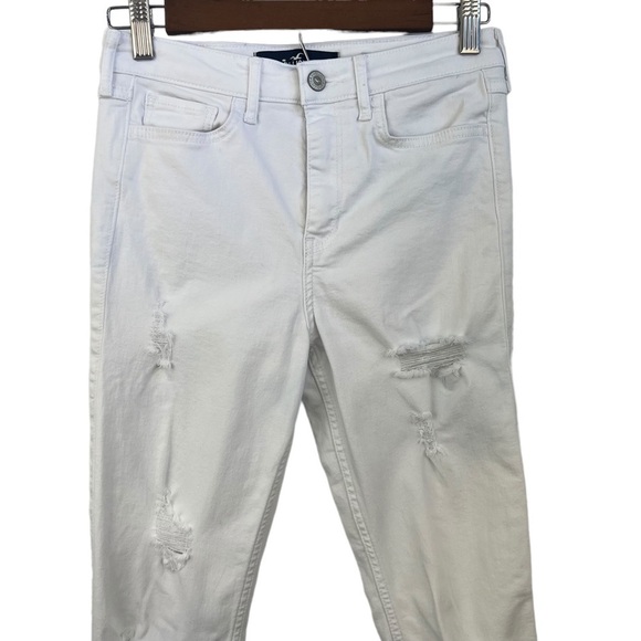 hollister HIGH RISE SUPER SKINNY CLASSIC STRETCH DISTRESSED WHITE JEANS - Picture 3 of 13